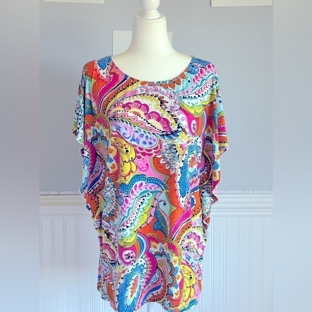 💕Anne Cole Signature Beach Pool Cover-Up S/M Vibrant Multi-Colors Vacation